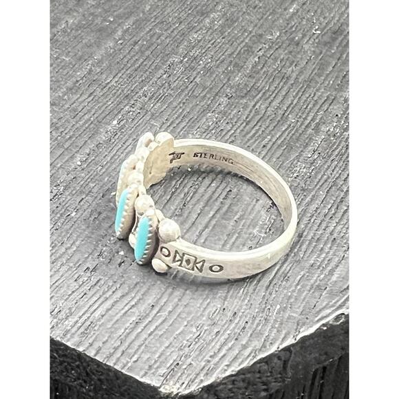 Vintage Bell Trading Hallmarked Sterling Silver Turquoise Petit Point Ring 5.5 - Picture 8 of 9